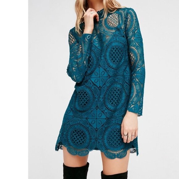 EUC Free People Ibiza Lace Dress Burnt Orange Sz 2 - Picture 14 of 15